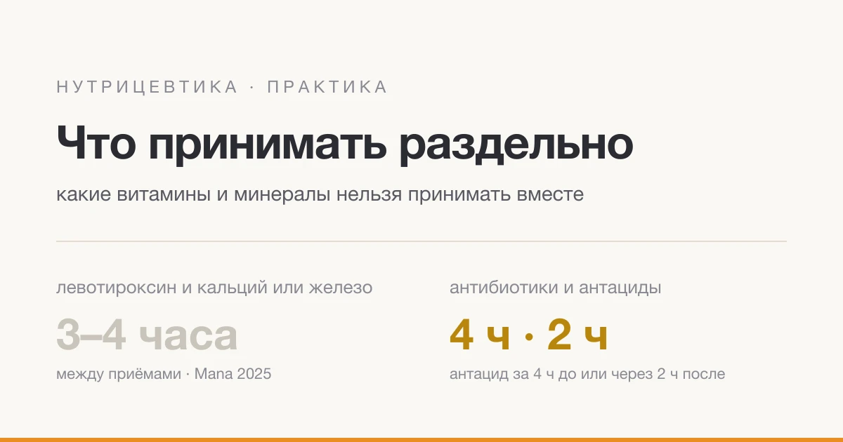 Які вітаміни й мінерали не можна приймати разом: що доведено і що розносити в часі